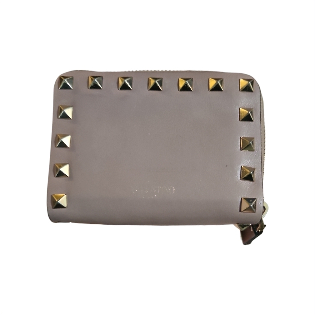 Valentino | Rockstud Nude Beige Poudre Leather Zip Wallet
